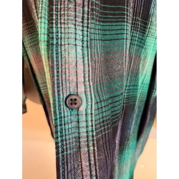 BDG Shirt Women L Green Collar Blue Plaid Buttons Fall Check Grunge Western Soft - Picture 4 of 9